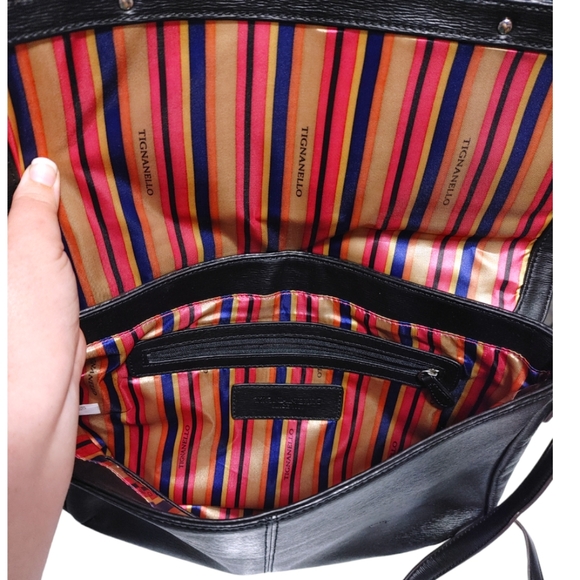 Tignanello Black Leather Crossbody Messenger Bag Handbag Purse - Picture 9 of 11